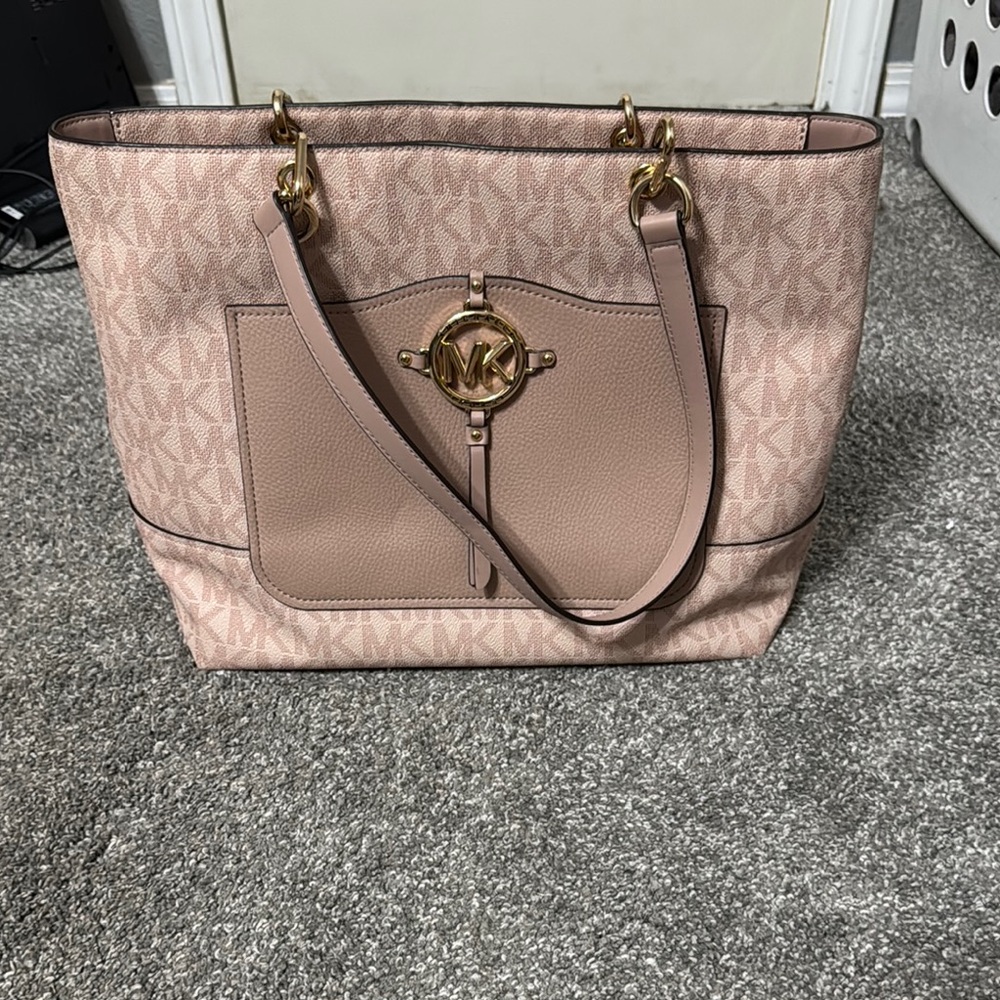 Michael Kors Pink Monogram Tote with Gold Accents